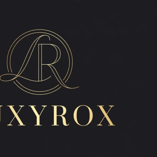 LuxyRox luxury brand logo — gold LR monogram