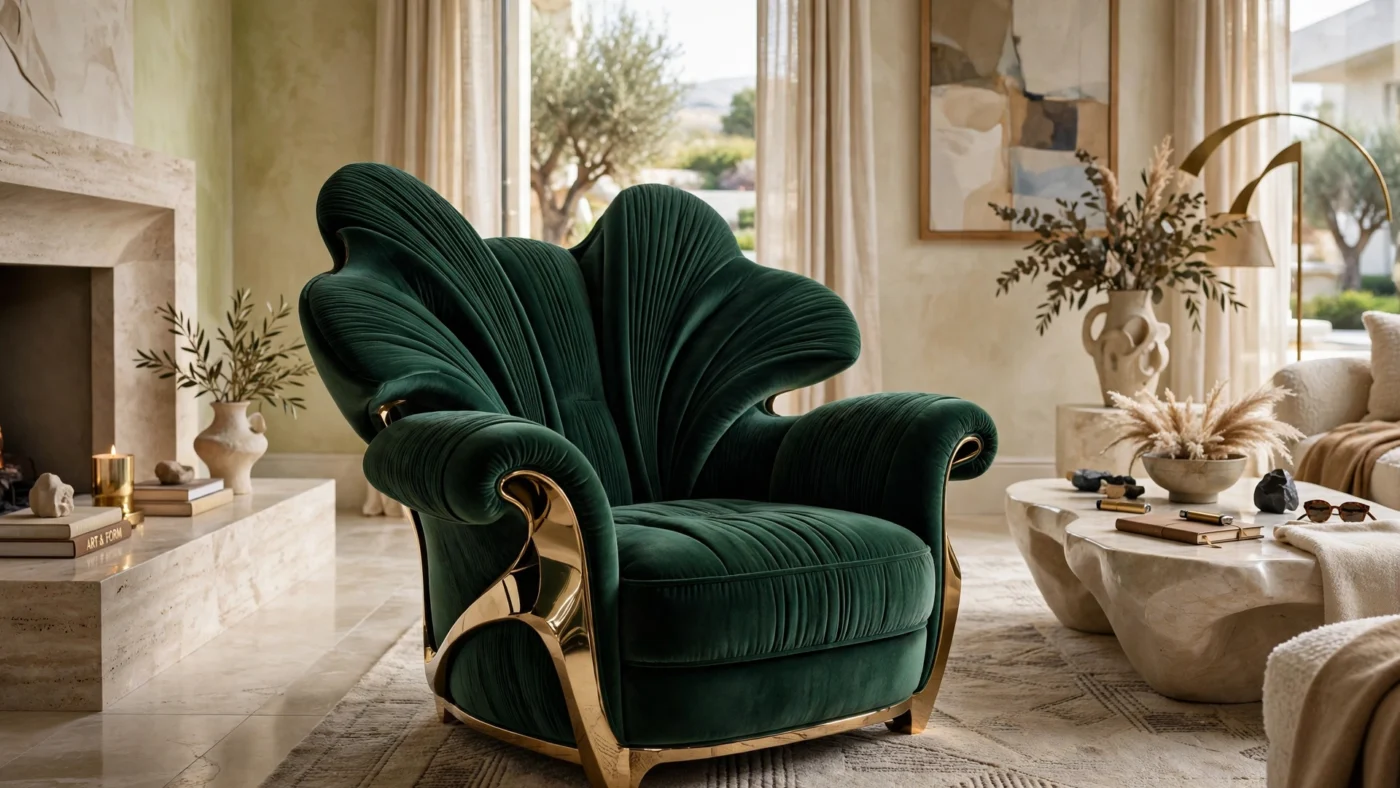 Bold statement furniture pieces arranged in a luxurious home interior.