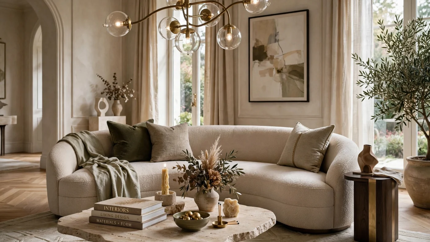 Beautifully styled luxury living room with designer touches.
